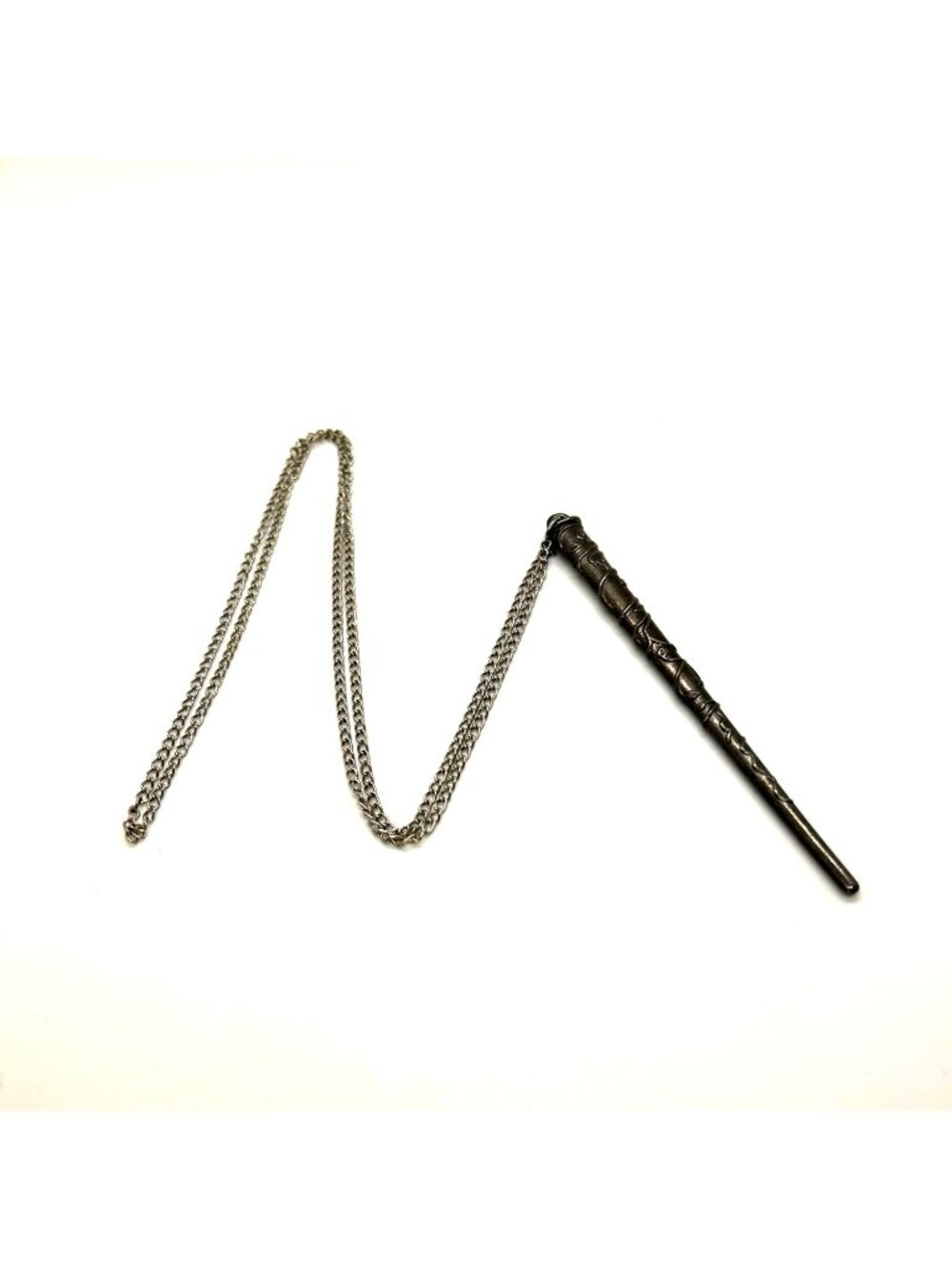 Magic Wand Necklace Silvertone Vine Leaf Pendant Wizard Witch Cosplay Costume - Picture 2 of 9